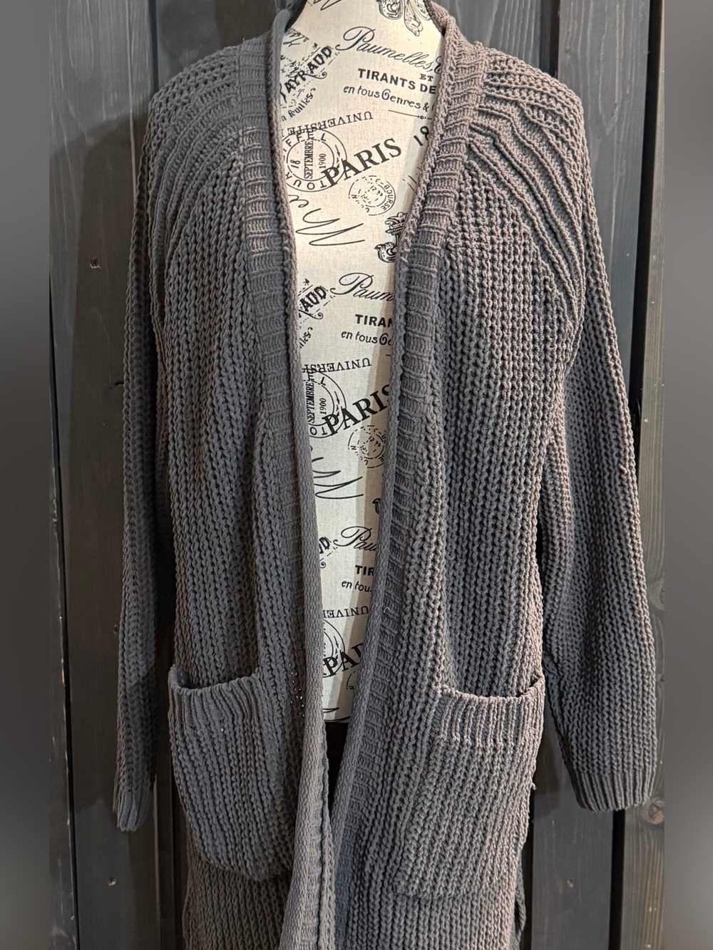 JODIFL Gray Open-Front  oversized Chunky Knit Cardigan